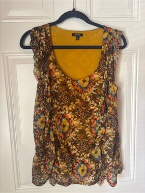 Apt. 9 Mustard Multi-Color Sleeveless Printed Tank